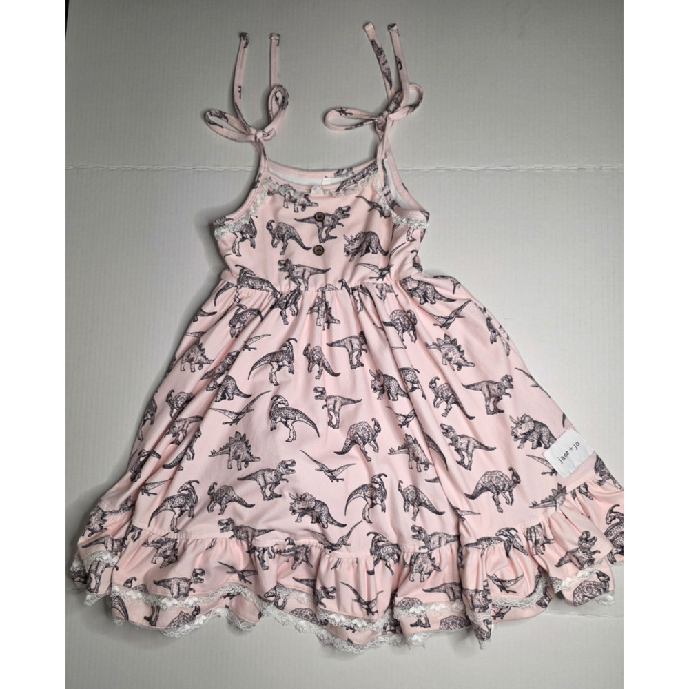 Jane and Jo Sleeveless tie Strap Dinosaur Pink Dress Spring 5